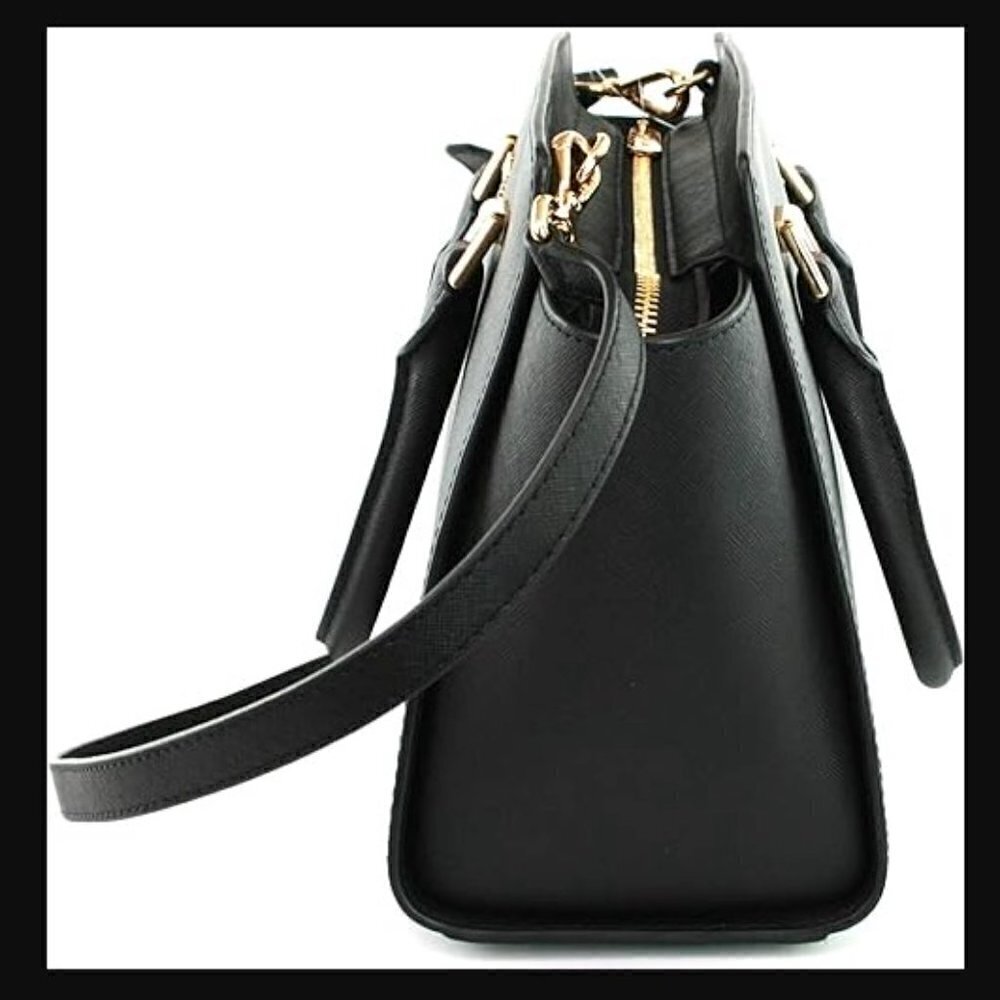 MK MICHAEL KORS  SELMA Saffiano Leather Black Gold detach strap 12.5 x 9 x 4.5" - Picture 6 of 16